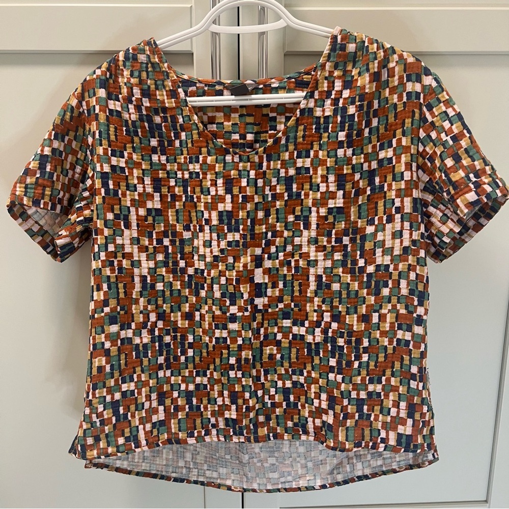 Vintage EDDIE BAUER Checked Boxy Short Sleeve Crop Blouse | Size S